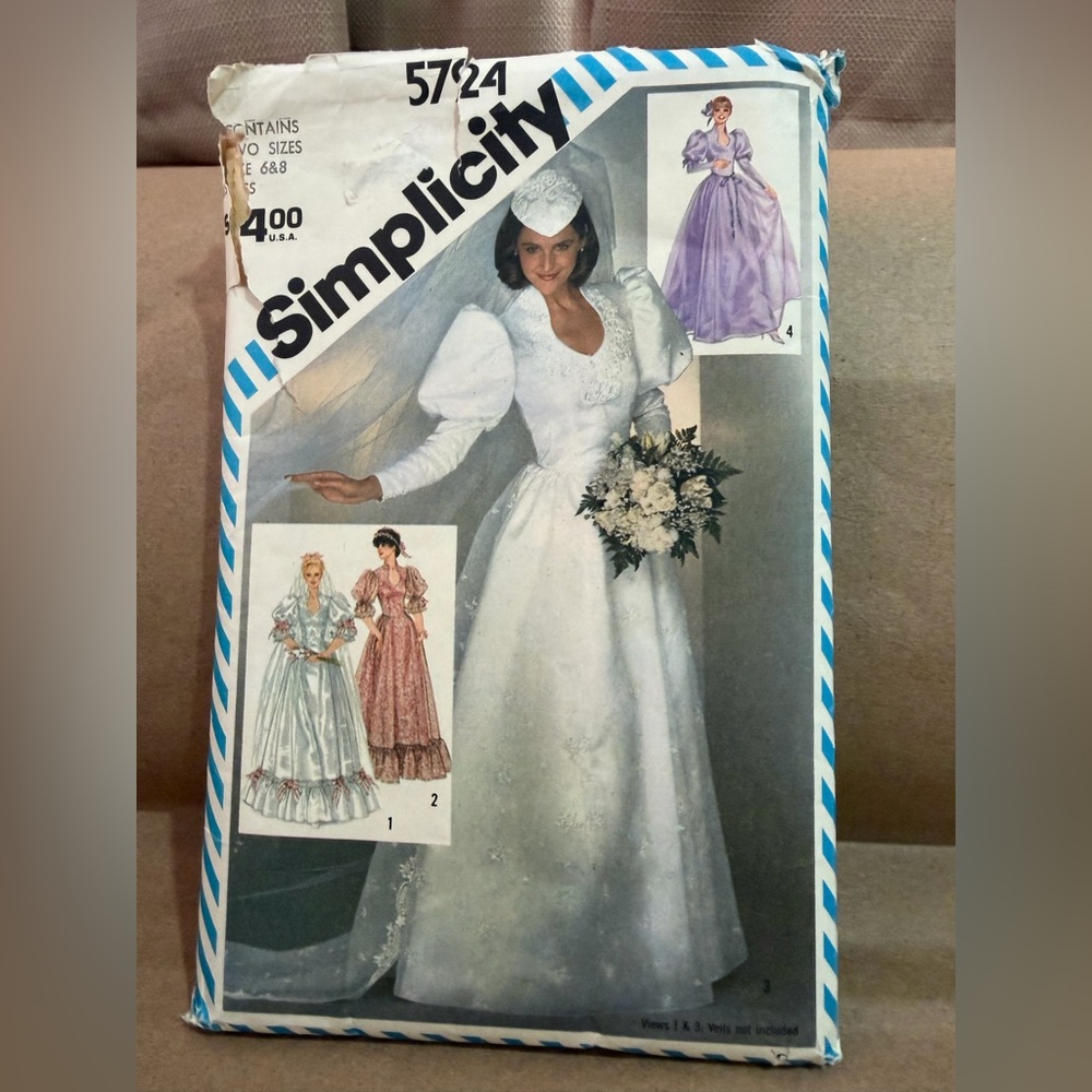 Vintage Simplicity Pattern 5724 Wedding Dress Bridesmaid Dress Sizes 6-8 
c1980s